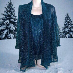 R&M Collection Teal Shimmer Sleeveless Top w/ Sheer Overlay | Size S